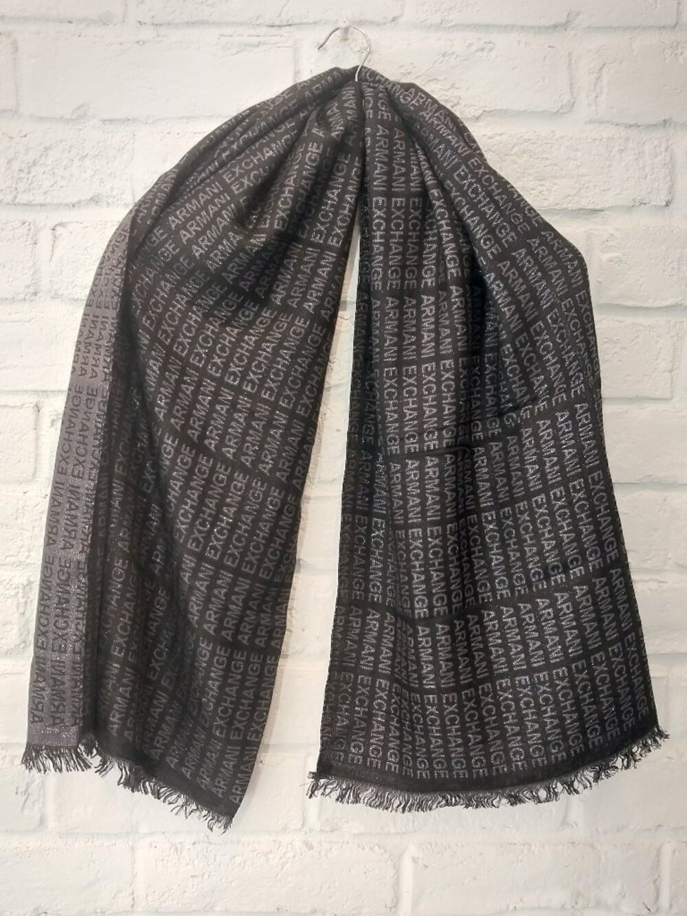 Armani Exchange Designer Scarf Black Silver Metallic Logo 58x27 Unisex Lightweig
